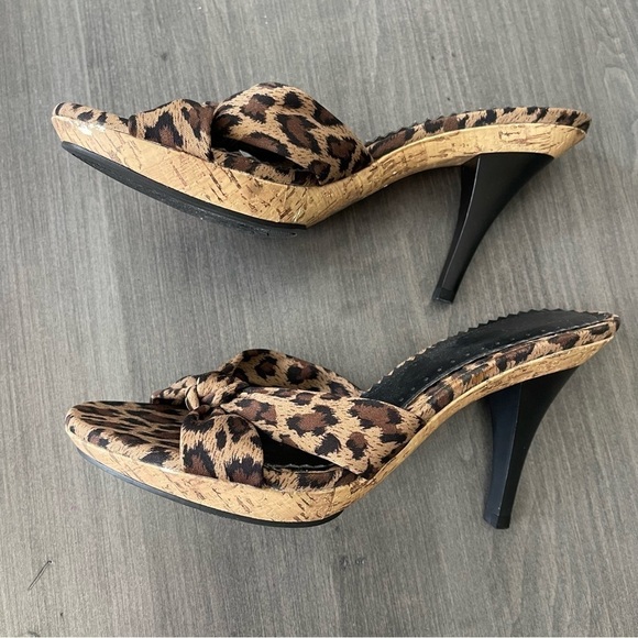 Fioni Leopard animal print Knot Slide  Heels Shoes Size 7.5 - Picture 5 of 12